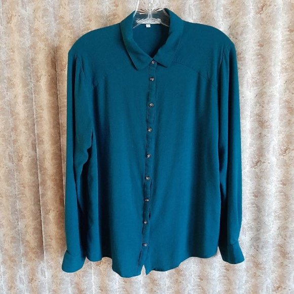 Teal Bella Lux button-down long sleeve Large - Picture 1 of 3